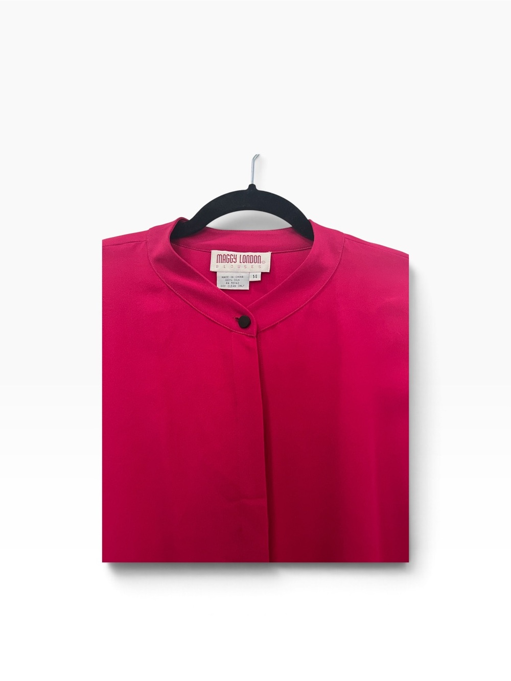 Maggy London NWT Deadstock 100% Silk Deep Pink Collarless Long Sleeve Blouse 14